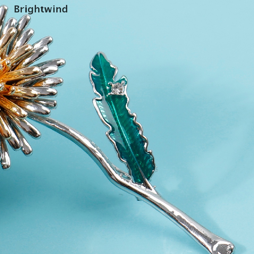 [Brightwind] Green Leaf Yellow Dandelion Flower Enamel Brooches Plants Brooch Pins Party Gift Hot Sell