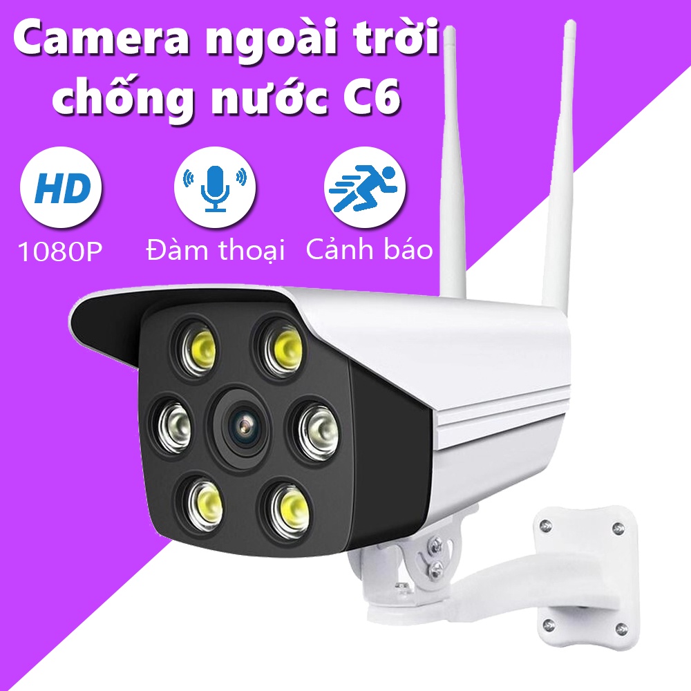 Camera an ninh wifi mini, Camera C6 Cao Cấp, Chuẩn IP65 Chống Nước, Hình Ảnh Có Màu Ban Đêm Hỗ trợ ghi âm, Đàm thoại 2C