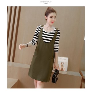 Váy bầu thu đông sét yếm kẻ đen trắng