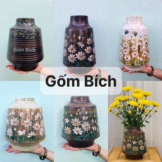 Bình Hoa Lọ Hoa Đẹp Để Bàn Men Mộc Vẽ Hoa Cao 23cm, 29cm Gốm Sứ Bát Tràng - Gốm Bích