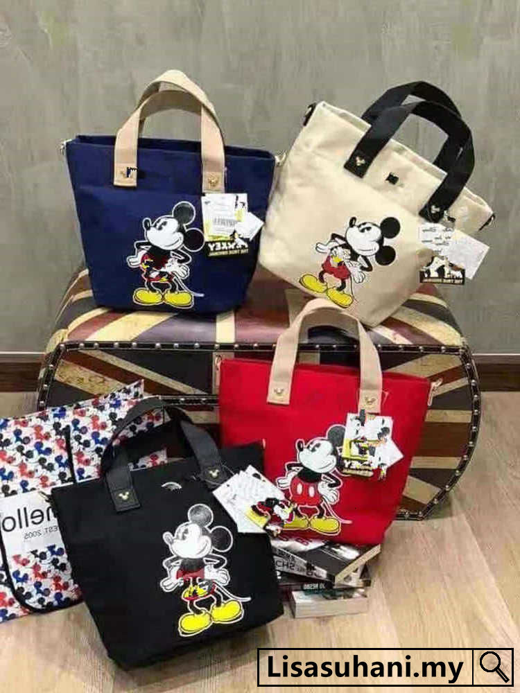 DISNEY LOTTE ANELLO Túi Vải Canvas Đeo Vai In Hình Chuột Mickey Phong Cách Nhật Bản