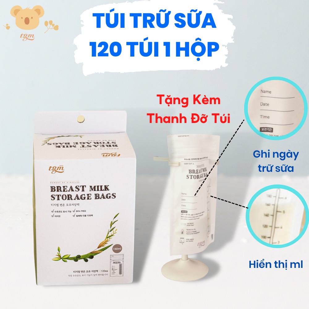 Túi Trữ Sữa TGM Hàn Quốc 1 Hộp 120 Túi 180ml Có Zip Kéo, Túi Sunmum Thái Lan Bảo Quản Sữa Mẹ Cho Bé Siêu An Toàn