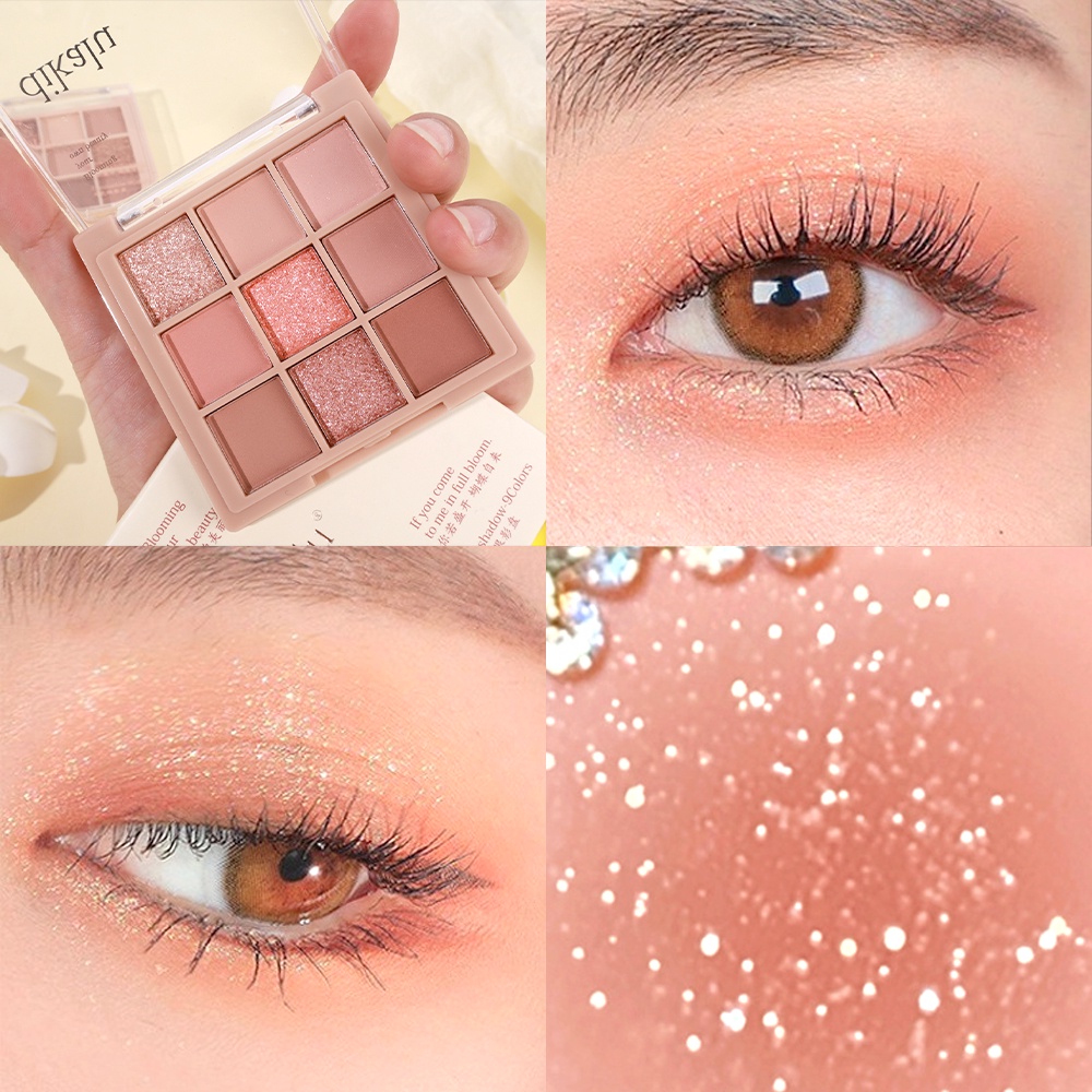 DIKALU Bảng Phấn Mắt 9 Màu Nude Ánh Ngọc Trai Lấp Lánh Trang Điểm Chuyên Nghiệp
