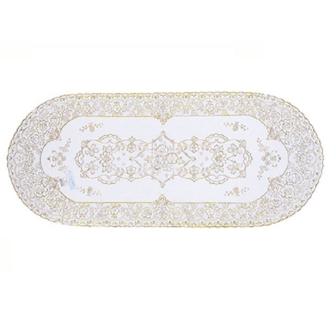 Khăn trải bàn oval nhũ vàng nền trắng 40x92cm Towa Nhật Bản