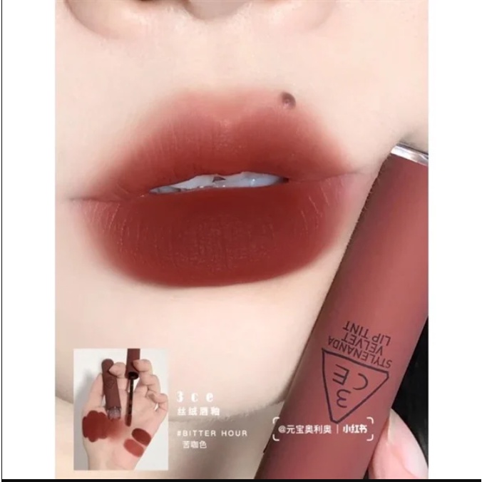 Son 3CE Màu Bitter Hour - Đỏ Nâu, Son Kem Lì 3CE Velvet lip tint