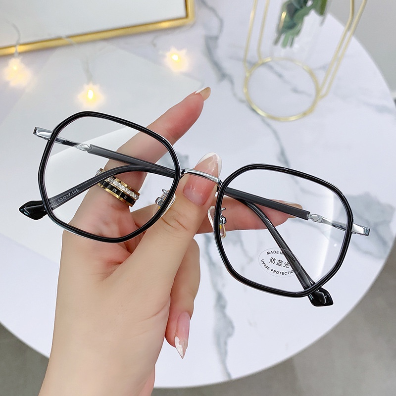 Mắt kính gọng đa giác thời trang Hàn Quốc chống bức xạ và ánh sáng xanh/gọng kính cận nữ nam/gọng kính kim loại vuông