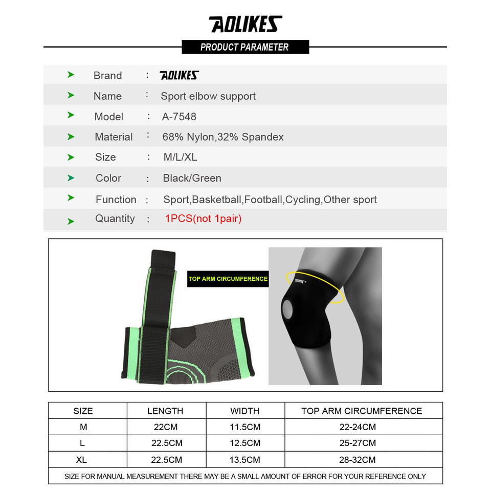 Aolikes 1 Đai Quấn Bảo Vệ Khuỷu Tay Khi Chơi Bóng Rổ / Bóng Chuyền / Bóng Chuyền / Tennis