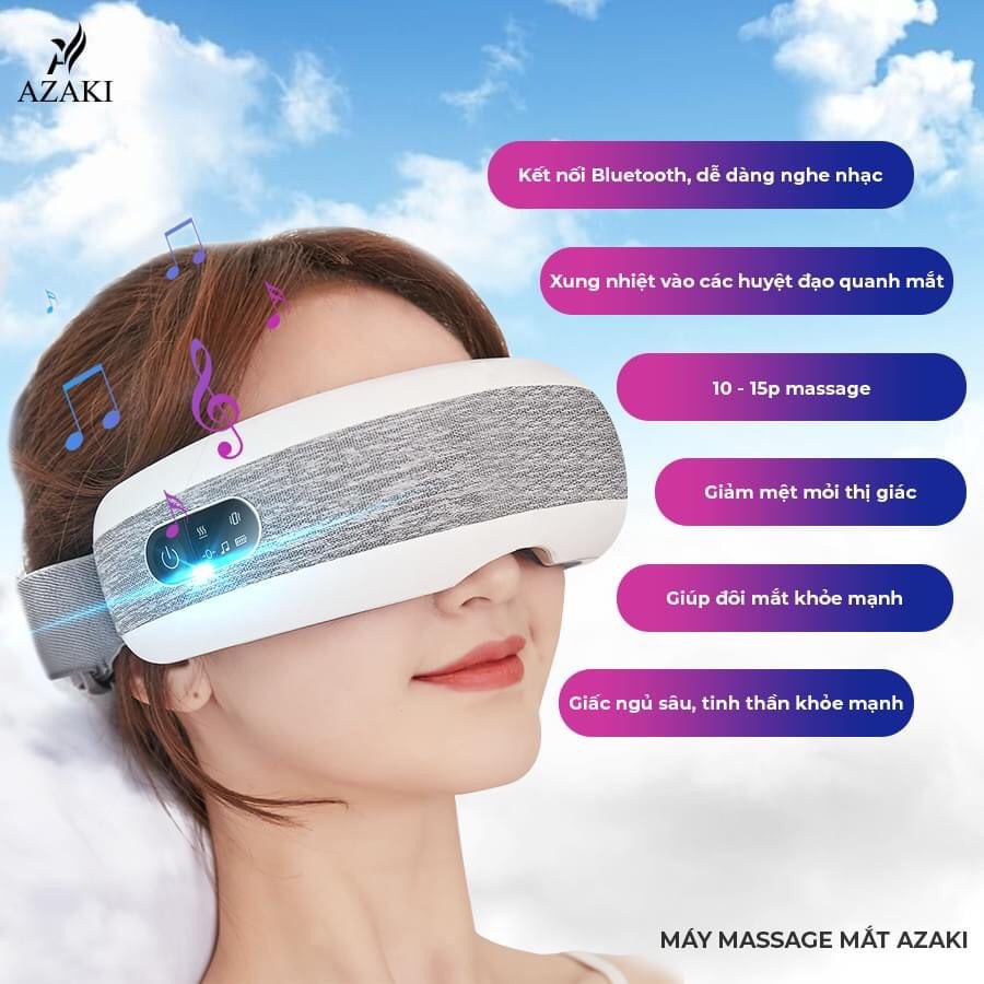 [CÔNG NGHỆ CAO] MÁY MASSAGE MẮT 4D AZAKI E191 PLUS Bluetooth Nghe Nhạc Thư Giãn Mat xa Mắt Giảm Quầng Thâm, Mỏi Mắt