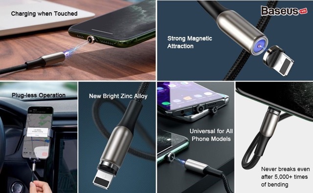 Cáp sạc từ thế hệ thứ 3 Baseus Zinc Magnetic series 3 Lightning/ Type C/ Micro cho Smartphone/ Tablet Cable