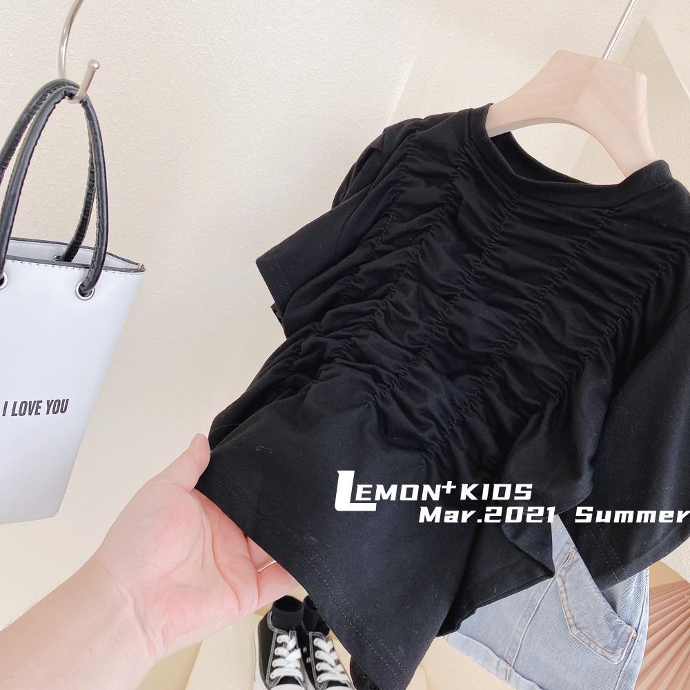 Áo Thun Cotton Tay Ngắn Phồng Xếp Ly Thoải Mái Phong Cách Âu Mỹ Thời Trang Mùa Hè Cho Bé Gái