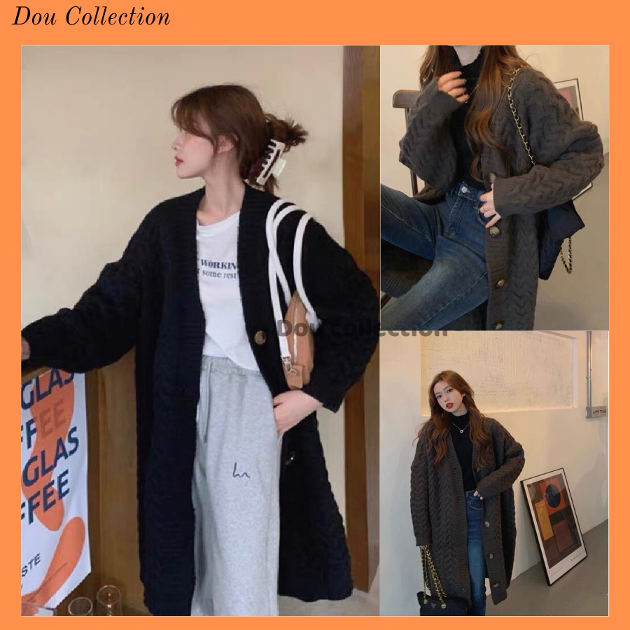 [Nowship2h] Áo Khoác Len Thừng Cardigan Nữ Dài Màu Be Trơn Phong Cách Basic Thu Đông - Mã TA008