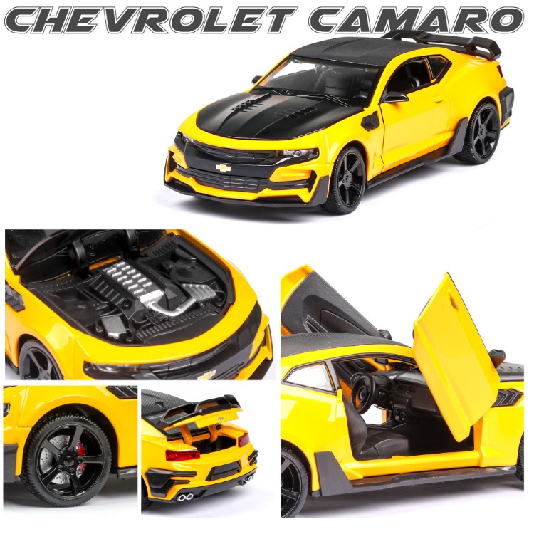 Xe mô hình ô tô Chevrolet camaro 1:24 bằng kim loại đồ chơi trẻ em xe có vô lăng bẻ lái bánh trước mở các cửa x