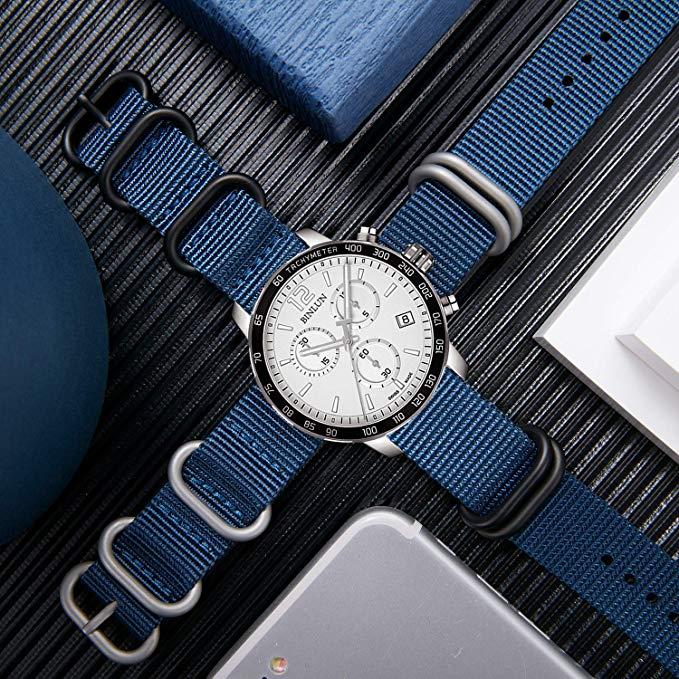 Xem Mens Sport Canvas Navy Navy Blue 18mm Nato dây đeo 22mm Nato Dây đeo an toàn 20mm Watch Strap Thay thế