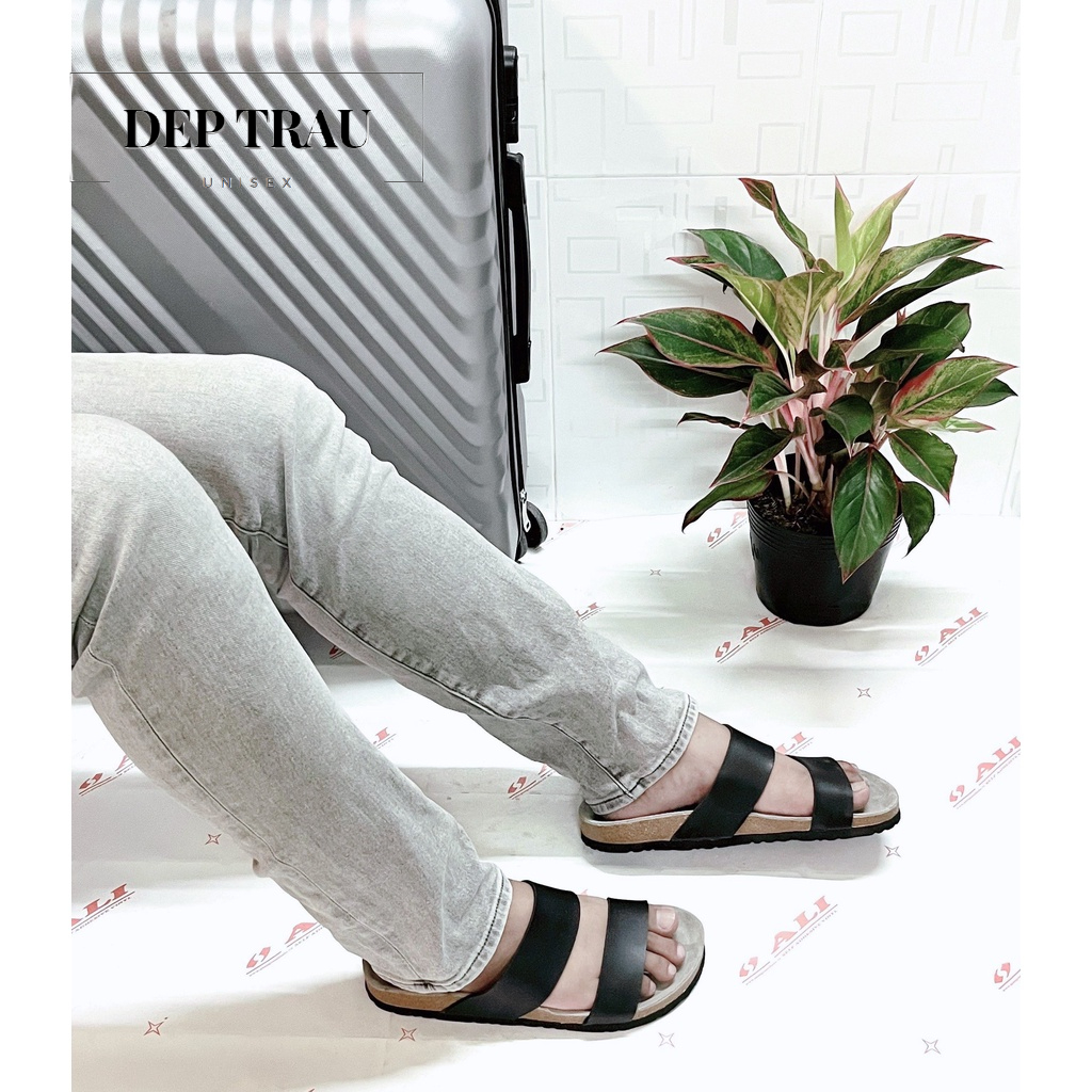 [Tặng Chai tẩy Giày dép] Dép Đế Trấu 2 Quai Ngang/Màu Đen/ Nam Nữ - Chuẩn Châu Âu - DTT0010