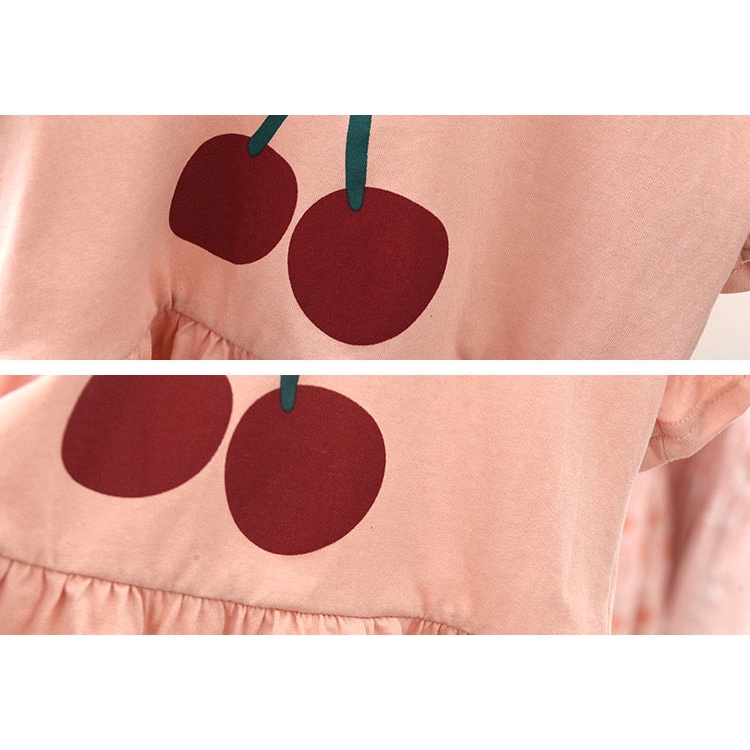Áo Thun Tay Ngắn Mùa Hè Có Diềm Xếp Nếp In Hình Quả Cherry Dễ Thương Cho Bé Gái 1-6 Tuổi