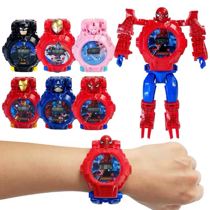 Robot biến hình Đồng hồ điện tử chiếu hình  Nhiều kiểu - Elsa Ben 10 Hulk  Transformer