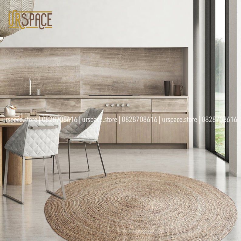 Thảm trải sàn phòng khách hình tròn bằng lục bình (bèo)/ Round wicker hand woven floor carpet natural color