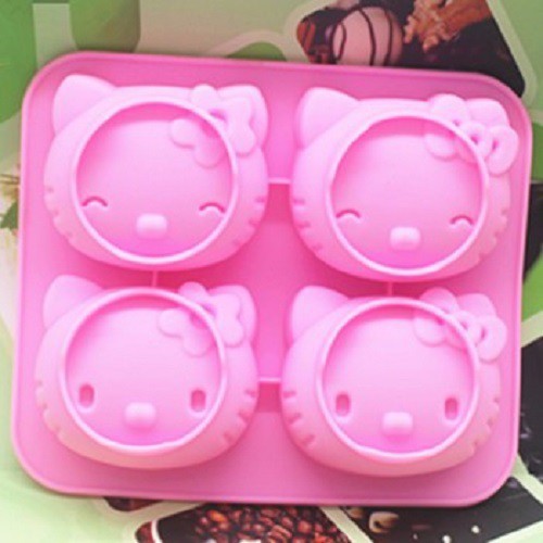 HCM - Khuôn silicon mèo hello kitty 4 con làm bánh nướng hot dog làm rau câu hay làm đá viên