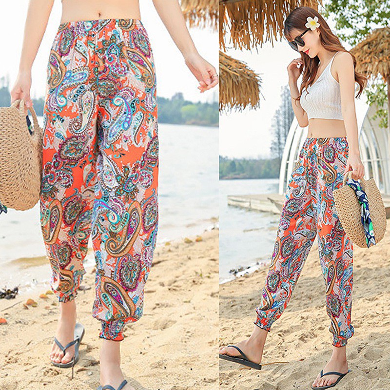 Quần Dài Chất Liệu Vải Cotton Mỏng Phong Cách Bohemian Cho Nữ