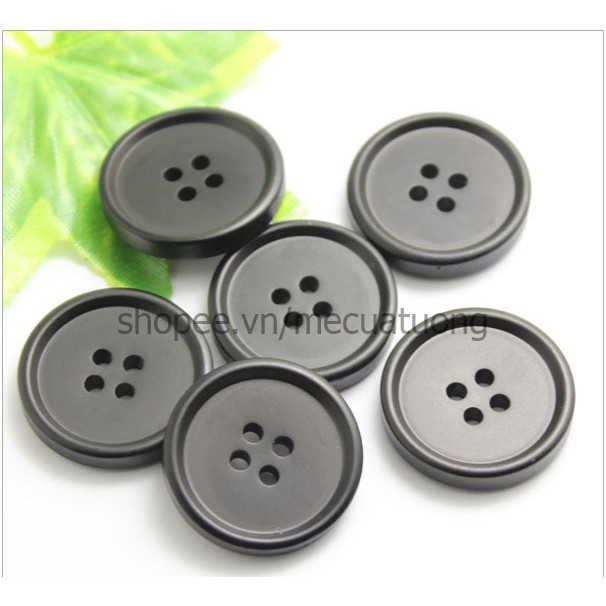 Sét 10 Khuy nút cúc nhựa đen 4 mắt cao cấp, bền đẹp size 25, 28mm