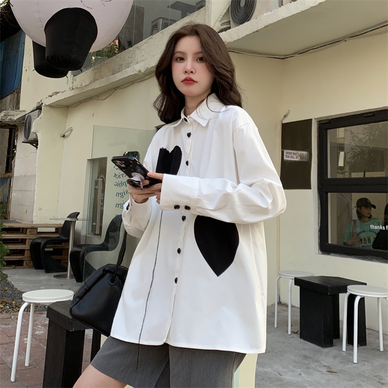 Áo Sơ Mi Trắng Tay Dài Dáng Rộng Màu Trơn Đơn Giản Thời Trang Phong Cách Hàn Quốc Cho Nữ