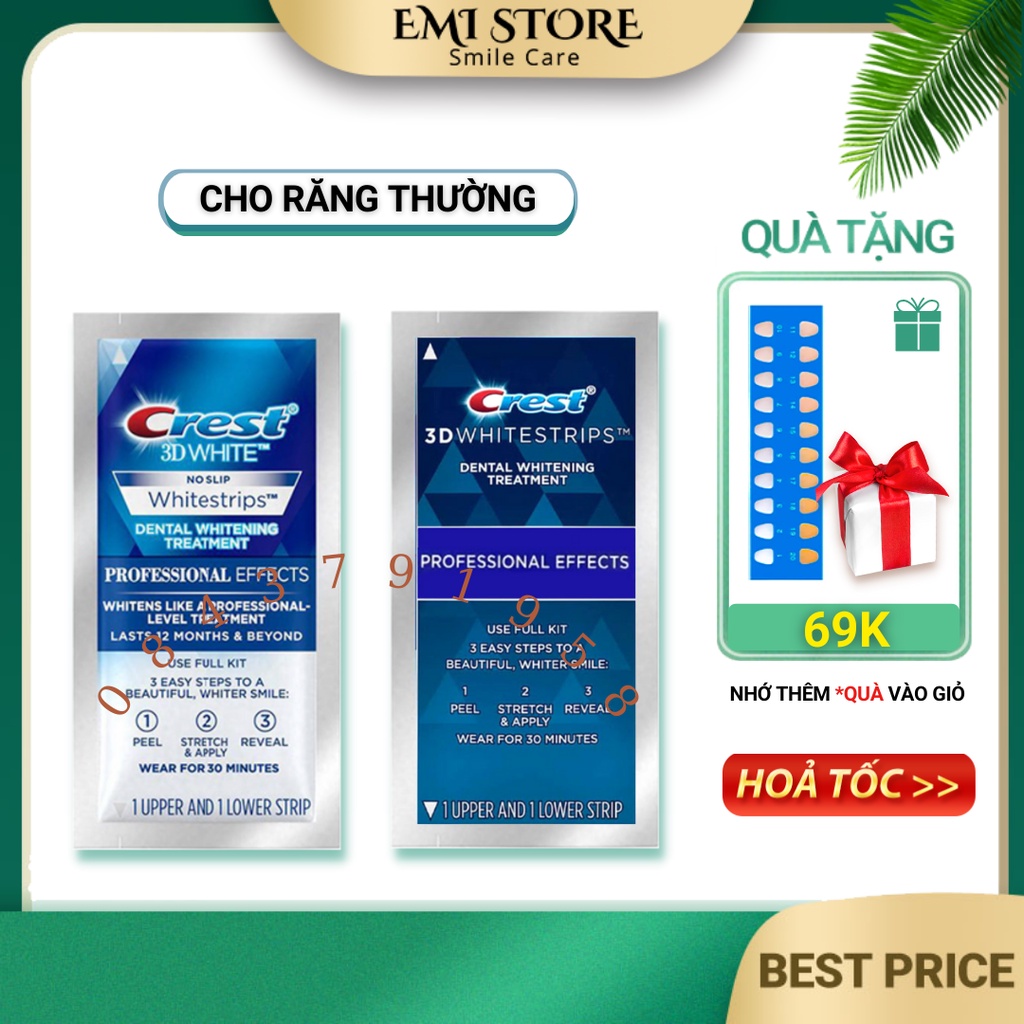 Miếng dán trắng răng Crest 3D White - Mỹ, 14 ngày an toàn men răng