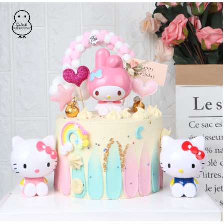 Set 3 mèo Hello kitty trang trí bánh kem, topper cake