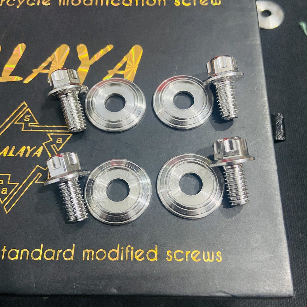 [CHUYÊN ỐC SALAYA] COMBO 02 ỐC SALAYA 6LY DÀI 1 PHÂN VÀ 02 MIẾNG LÔNG ĐỀN 6LY INOX THÁI GẮN CATTE XE MÁY, VỊ TRÍ ỐC XE