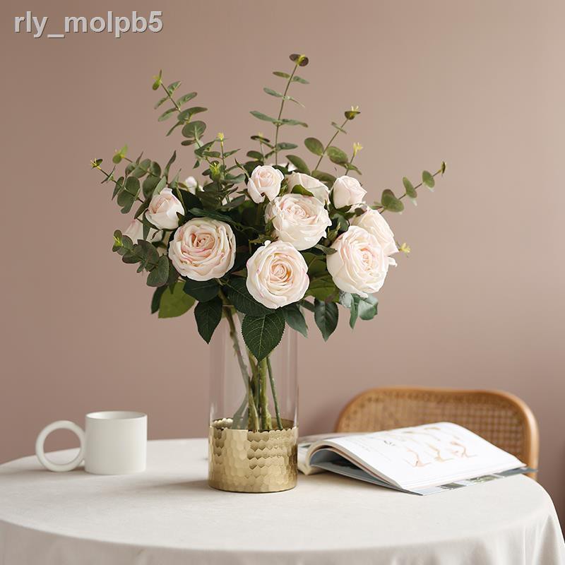 ☾✢✙ladylike giữ ẩm hoa nhân tạo mô phỏng hồng ánh sáng trang trí bàn ăn sang trọng phòng khách phong cách Bắc Âu