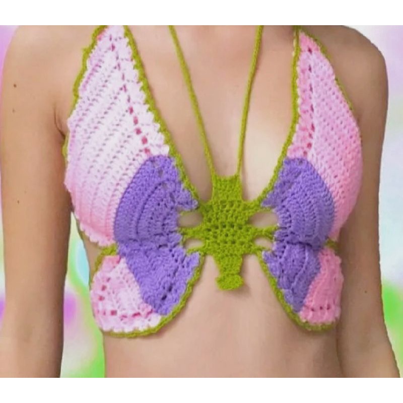 Áo Butterfly crochet croptop y2k ver 2 - len móc hình bươm bướm handmade - ẢNH THẬT