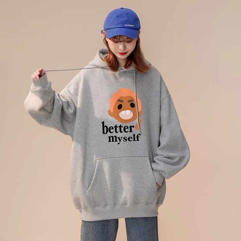 Áo Hoodie Nỉ Bông Chui Đầu Hoạ Tiết better myself