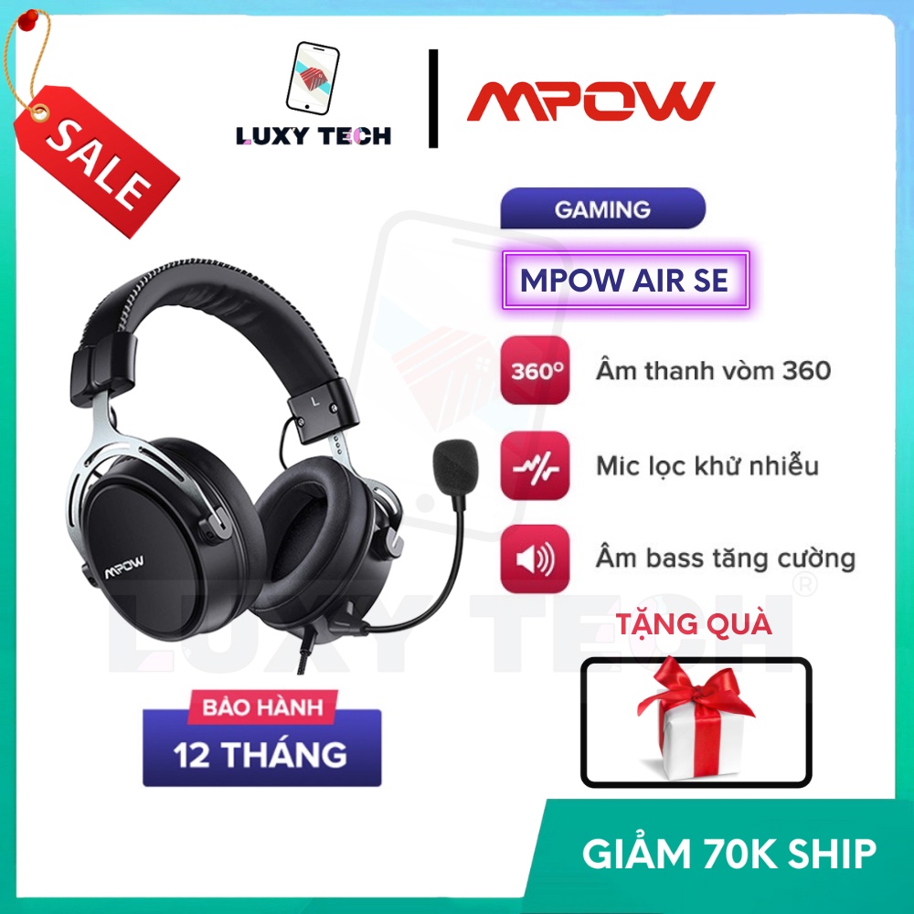 Tai Nghe Gaming MPOW Air SE BH439A Âm Thanh Vòm 360 Độ, Bass Tăng Cường, Mic Chống Ồn - BH 24 Tháng