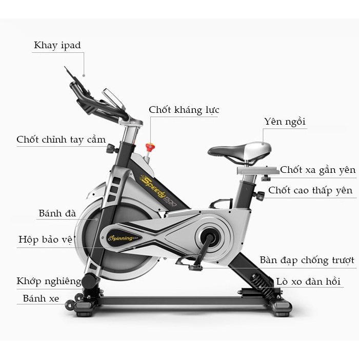 Xe đạp tập thể dục Mofit SP-500 có lò xo tạo độ nghiêng khi đạp | Xe đạp tập cardio hiệu quả