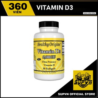 Vitamin D3 5000 IU 360 Viên - VitaminD3 Healthy origins hỗ trợ tăng sức mạnh cơ bắp, Bảo vệ xương.