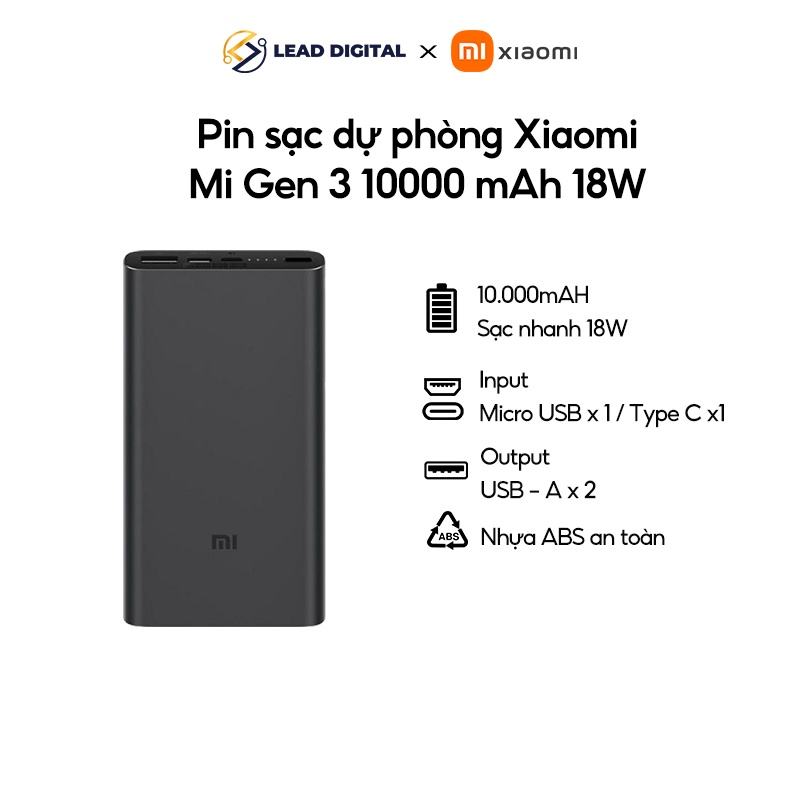 Pin sạc dự phòng Xiaomi Mi Gen 3 10000 mAh 18W - Hỗ trợ sạc nhanh