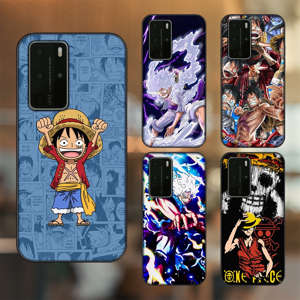 Ốp lưng Huawei P40 Pro viền đen in hình Luffy One Piece