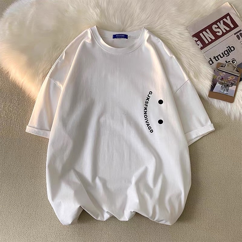 Áo thun cotton tay lỡ dáng rộng unisex freesize 38-65kg - Mặt cười chữ