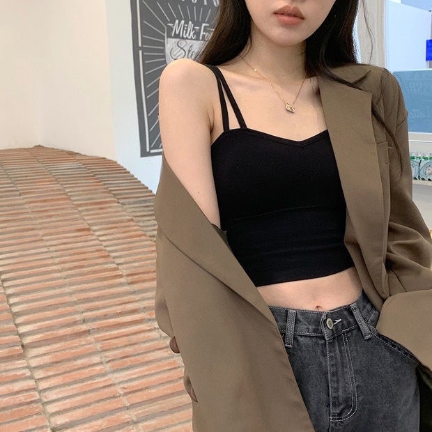 Áo hai dây COZOKC màu trơn thời trang quyến rũ cho nữ