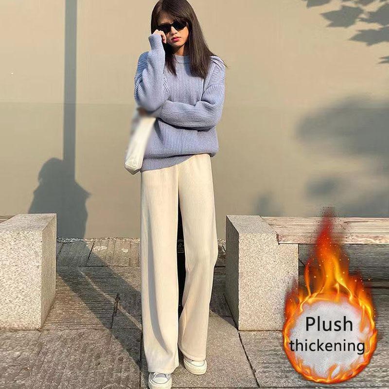 Quần dài ống rộng lưng cao chất liệu nhung dày dặn thời trang | BigBuy360 - bigbuy360.vn