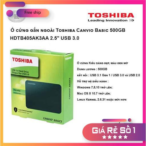 Ổ CỨNG DI ĐỘNG TOSHIBA CANVIO BASICS 500GB USB 3.0 - BH 24 THÁNG