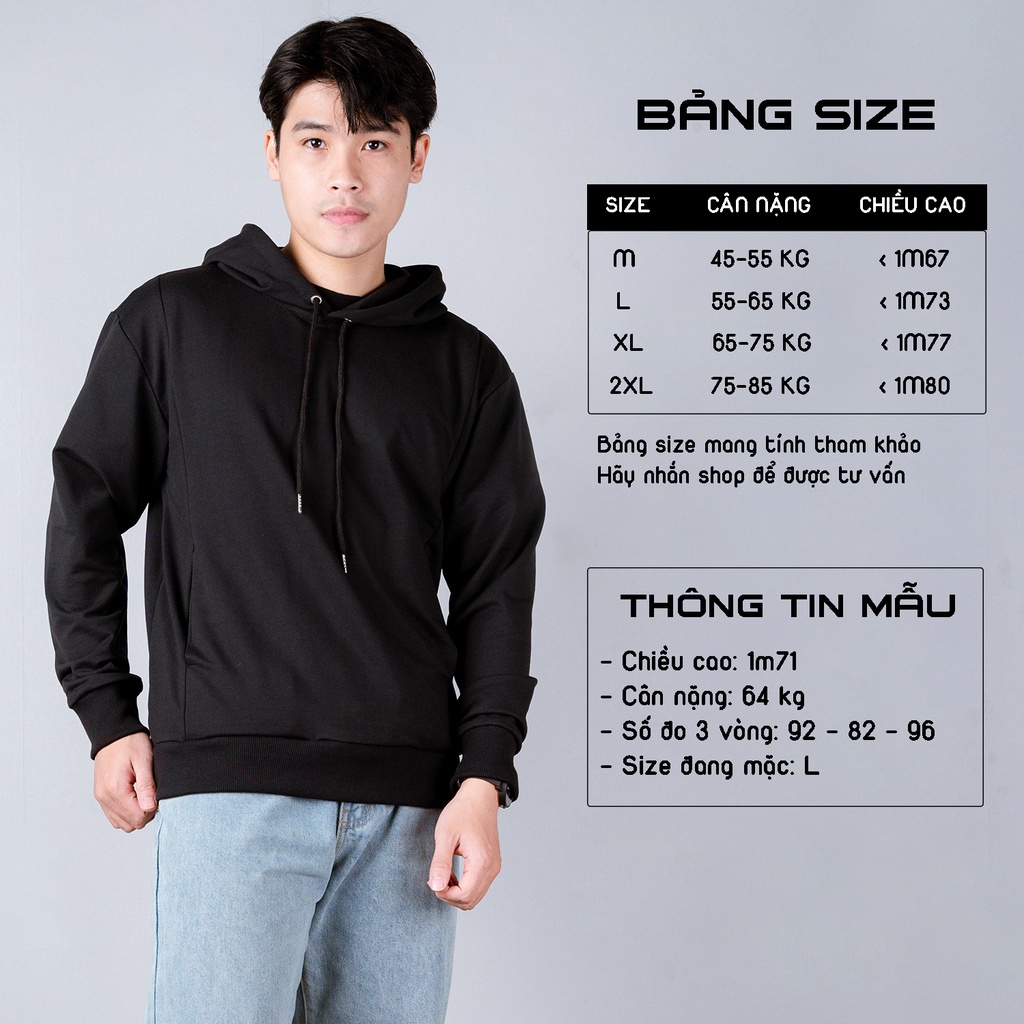 Áo nỉ Hoodie vải da cá trơn THE 1992 3 màu