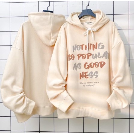 Áo Hoodie Nỉ Bông Unisex GOOD NESS màu KEM » Nam nữ unisex/Áo khoác hoodie nữ có mũ form rộng JEJUL