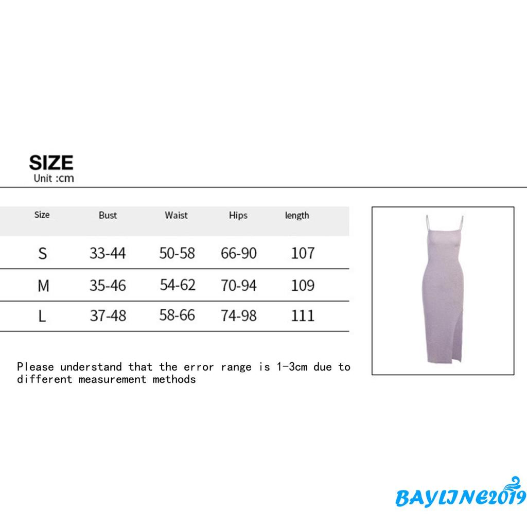 BAY-Women Close-fitting Solid Color One-piece, Spaghetti Strap Sleeveless Slit Dress, S/ M/ L