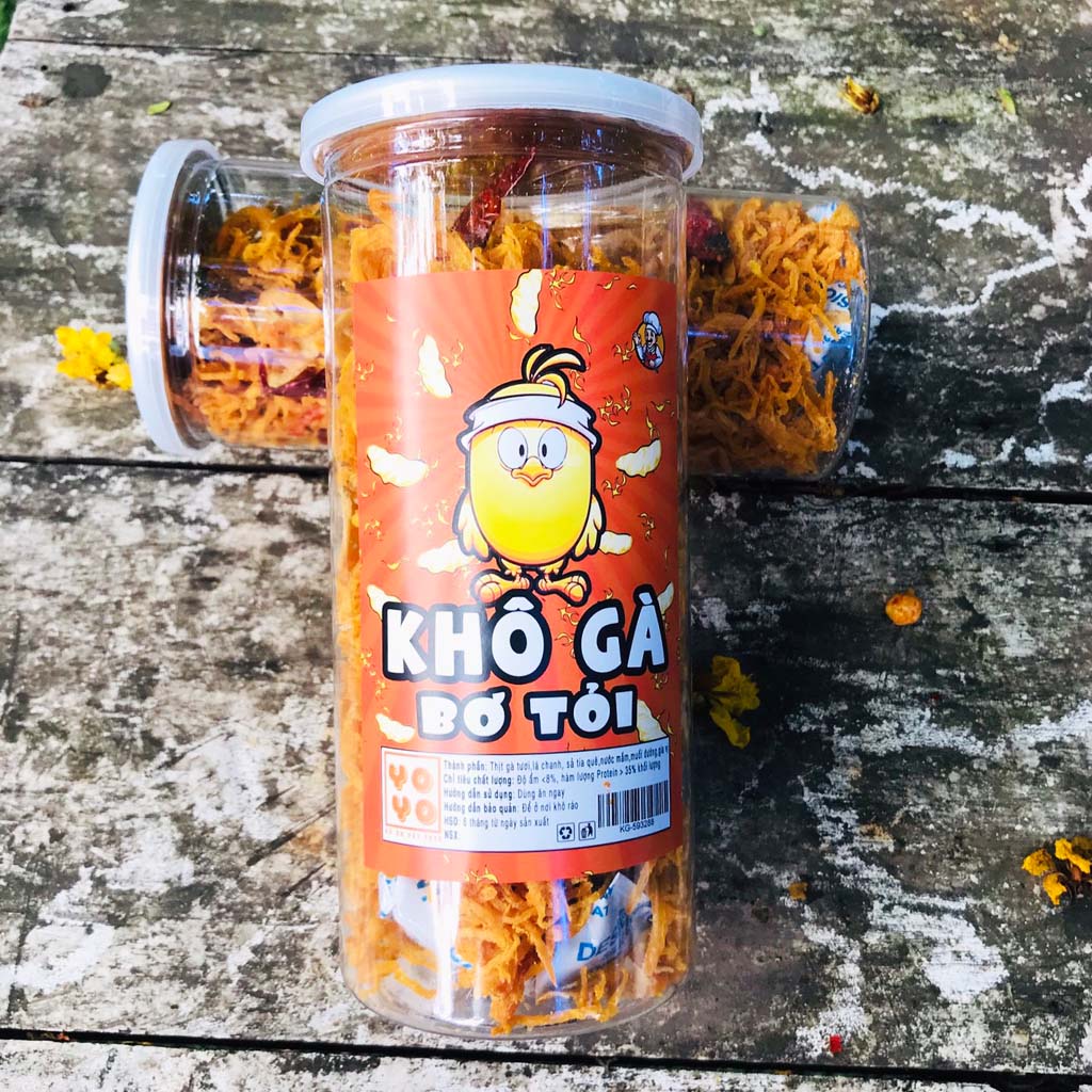 Khô gà bơ tỏi đóng hũ 300g đồ ăn vặt YOYO | BigBuy360 - bigbuy360.vn