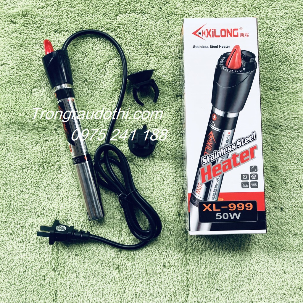Thanh sưởi bể cá bằng inox Xilong 50W cho bể 20-40cm