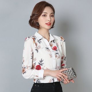 Áo sơ mi nữ họa tiết hoa hồng