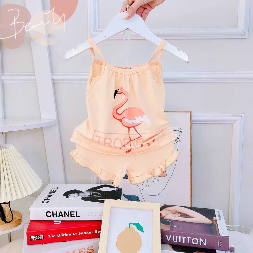 [MẪU HÈ] BỘ HAI DÂY HỌA TIẾT HỒNG HẠC CHẤT COTTON SIÊU ĐÁNG YÊU CHO BÉ 8-18KG. VIDEO THẬT. XƯỞNG MAY BIBO