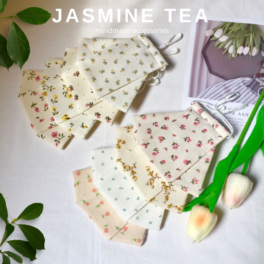 Khẩu trang vải Linen 3D kháng bụi, kháng khuẩn, chống bụi mịn hoạ tiết hoa nhí xinh xắn