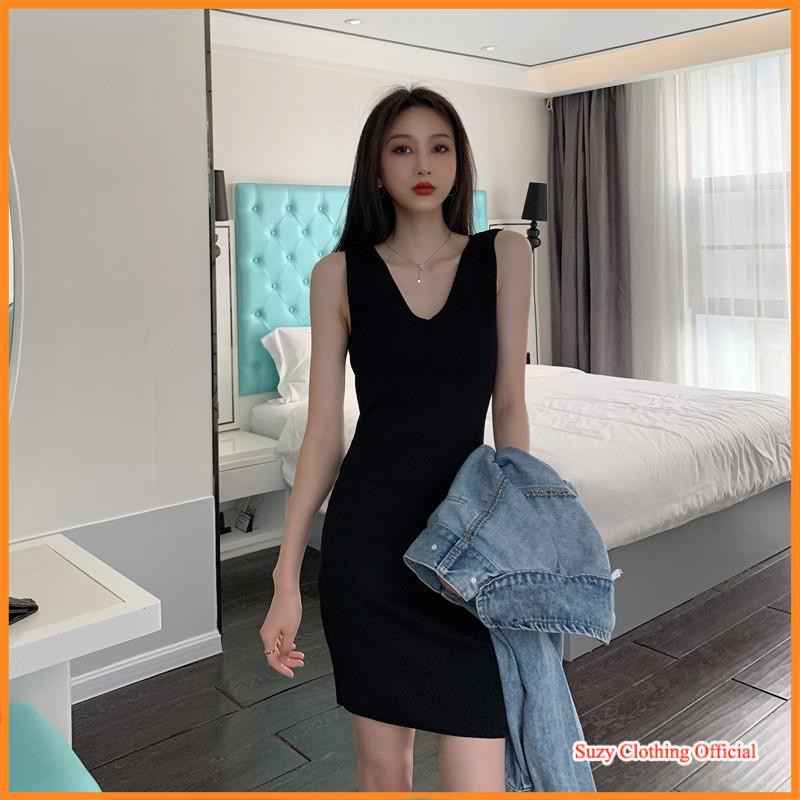 Váy Thun Cotton Cổ V Sát Nách Dáng Dài Ulzzang | BigBuy360 - bigbuy360.vn