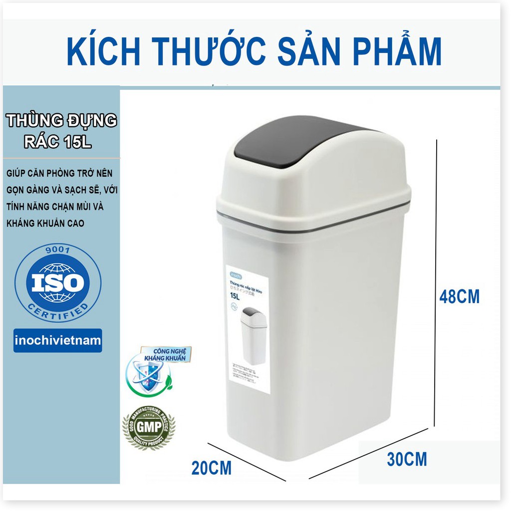 [Tặng Quà]Thùng Rác Thông Minh,Nhựa Nắp Lật Inochi 5/10/15 Lít Rất Đẹp Làm Sọt Rác Văn Phòng, Khách Sạn, Đựng Rác